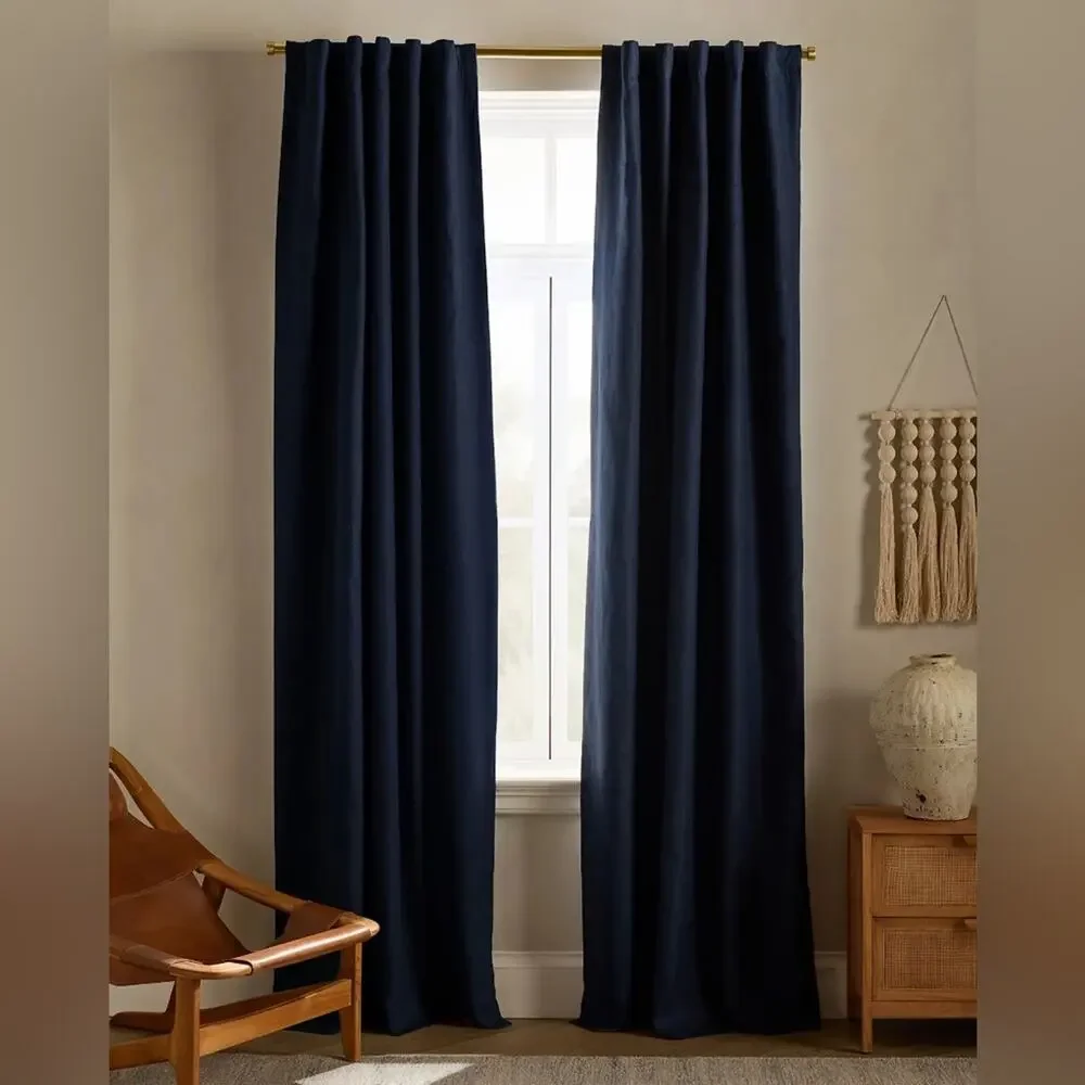 Quince European Linen Room‎ Darkening Curtain Panel Navy Blue Size 96”x120”